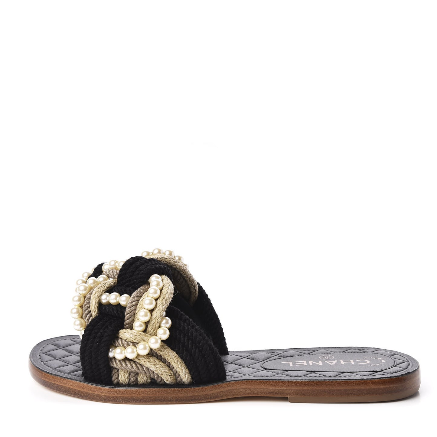 Lambskin Pearl Cord CC Mules 38 Black Beige