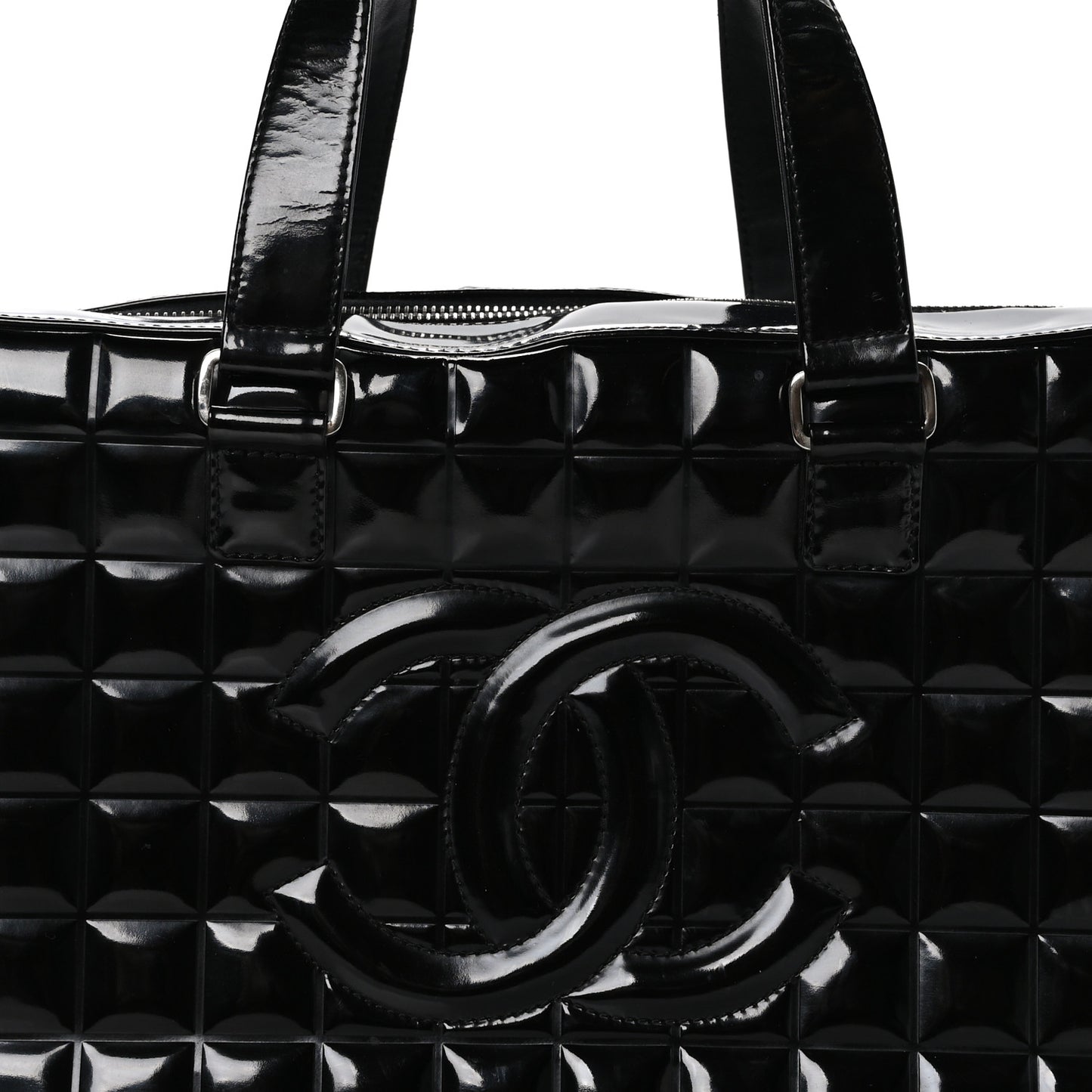 Patent Quilted Chocolate Bar Bowler Black