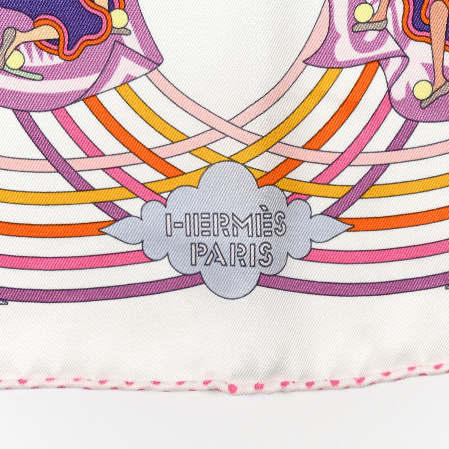 Hermes Silk Carres Volants Scarf 70 White Violet Orange 2 of 6