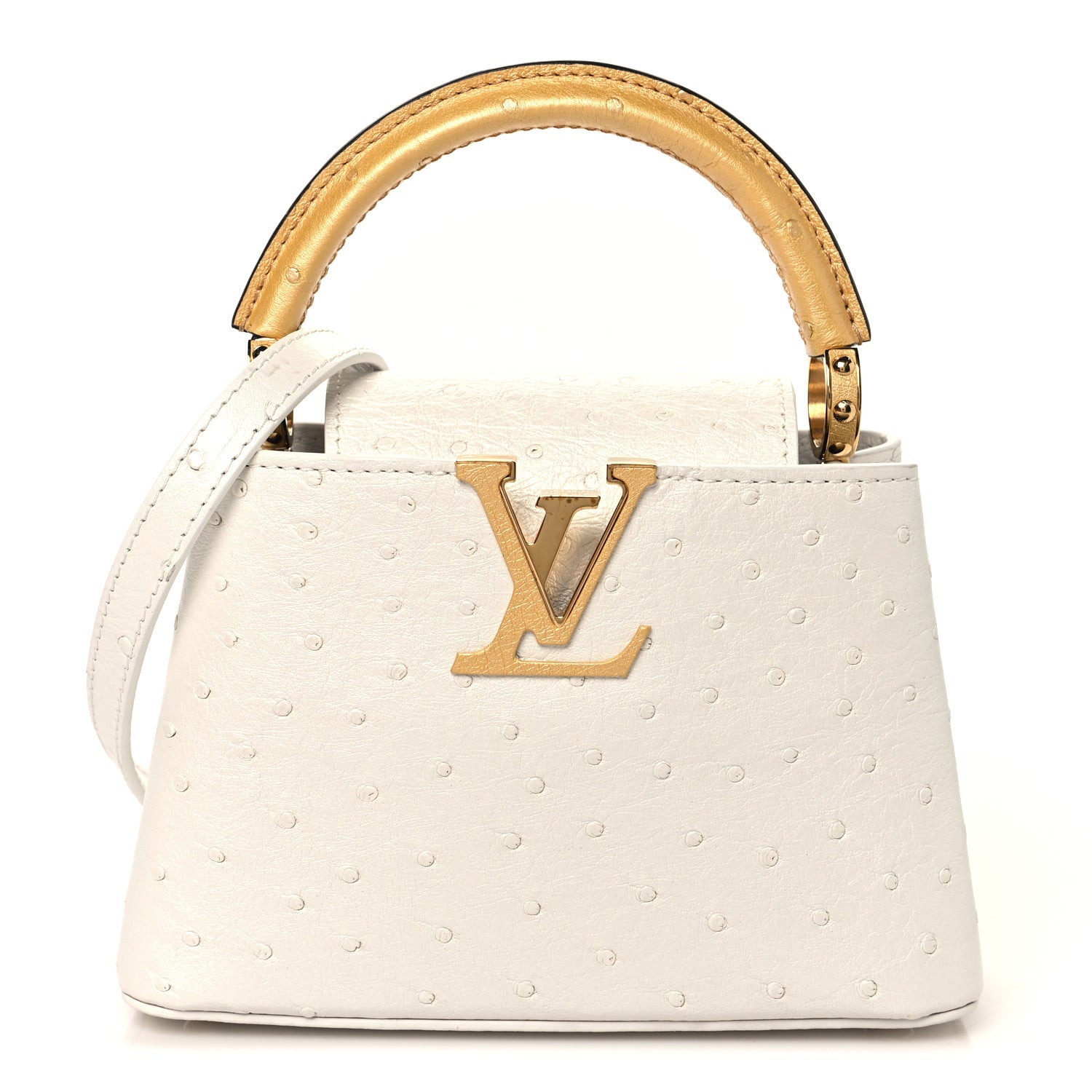 Louis Vuitton Iridescent Ostrich Capucines Mini White Gold 1 of 9