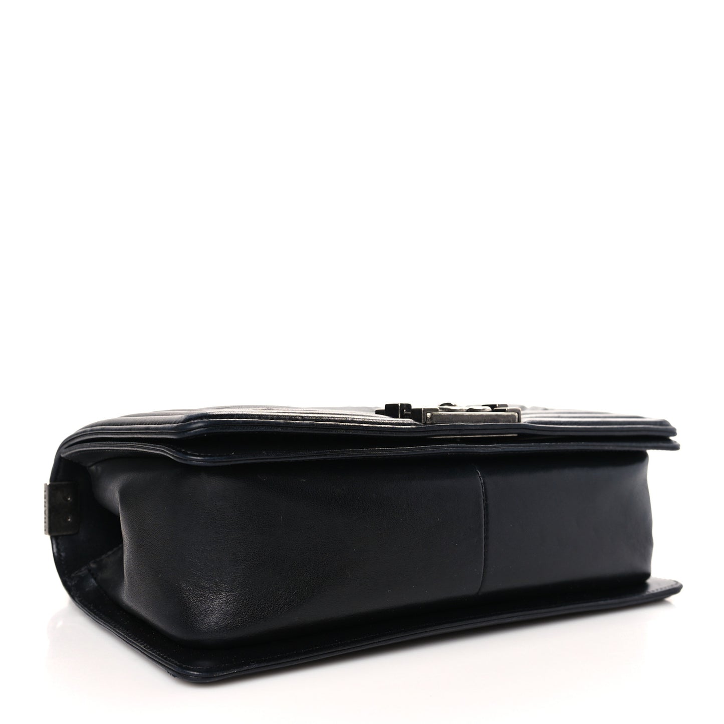 Lambskin Pleated Medium Boy Flap Navy
