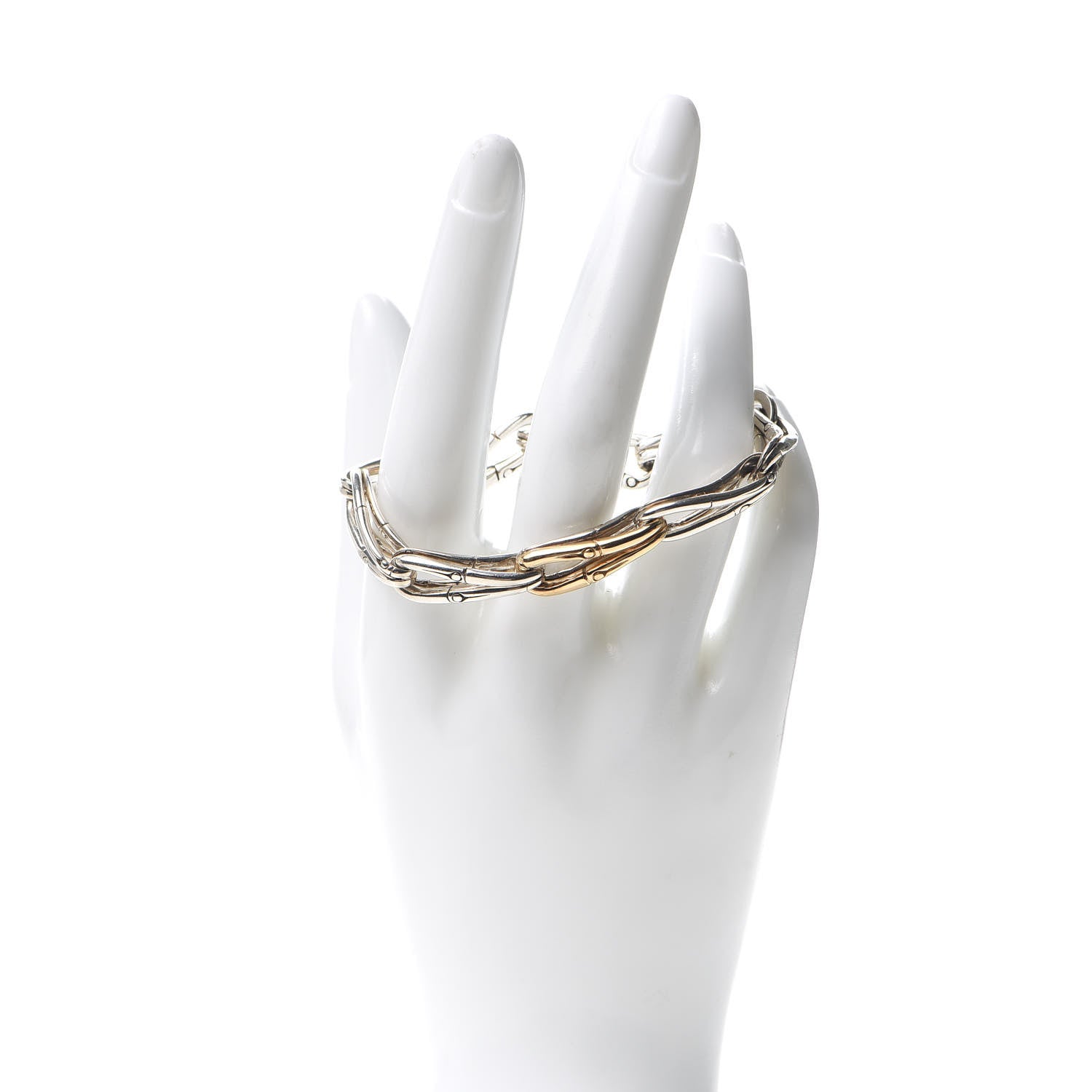 John Hardy Sterling Silver 18 Karat Yellow Gold Bamboo Link Bracelet 2 of 5