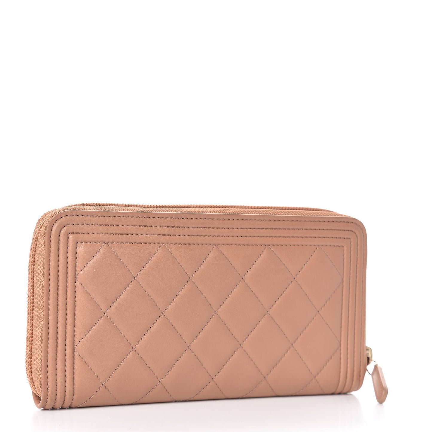 Lambskin Quilted Boy Zip Around Wallet Beige