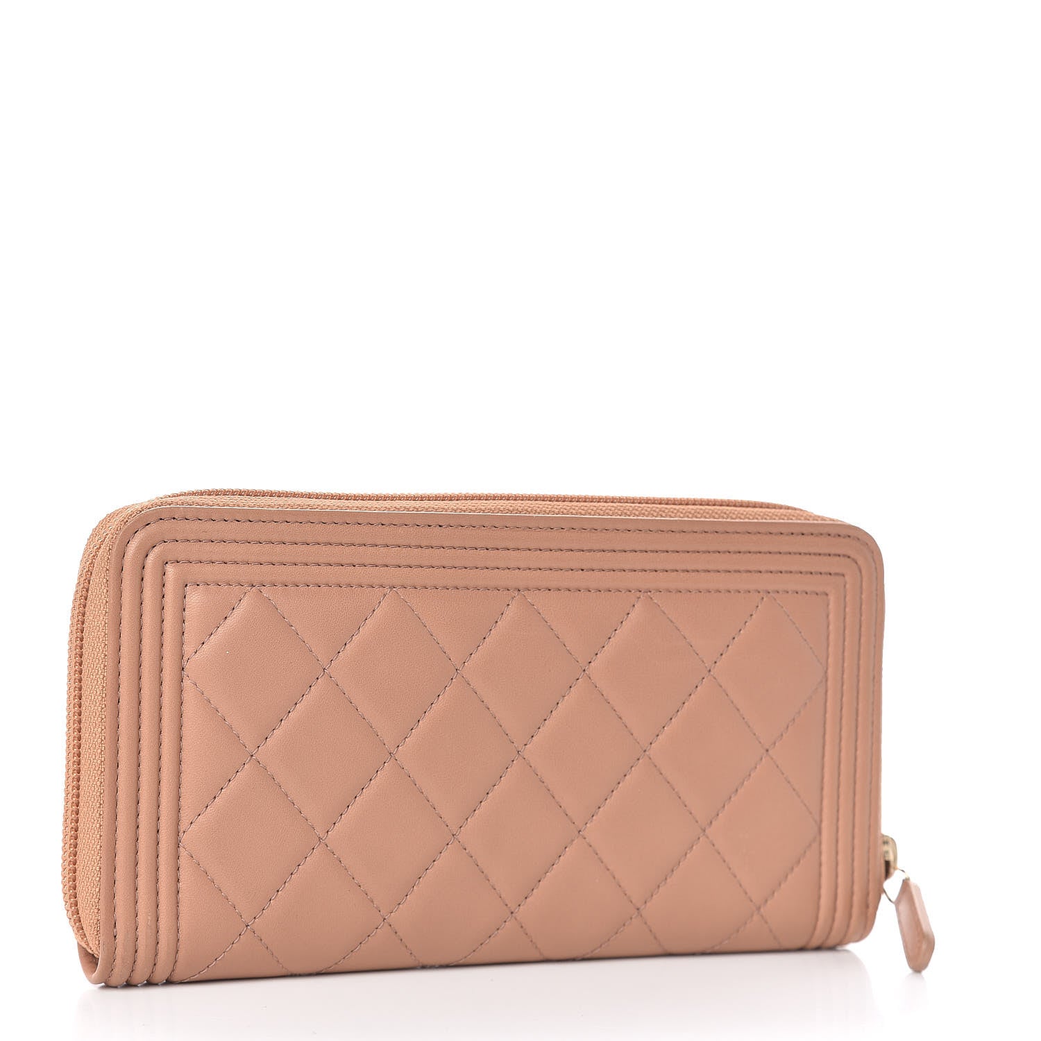 Chanel Lambskin Quilted Boy Zip Around Wallet Beige 3 of 8
