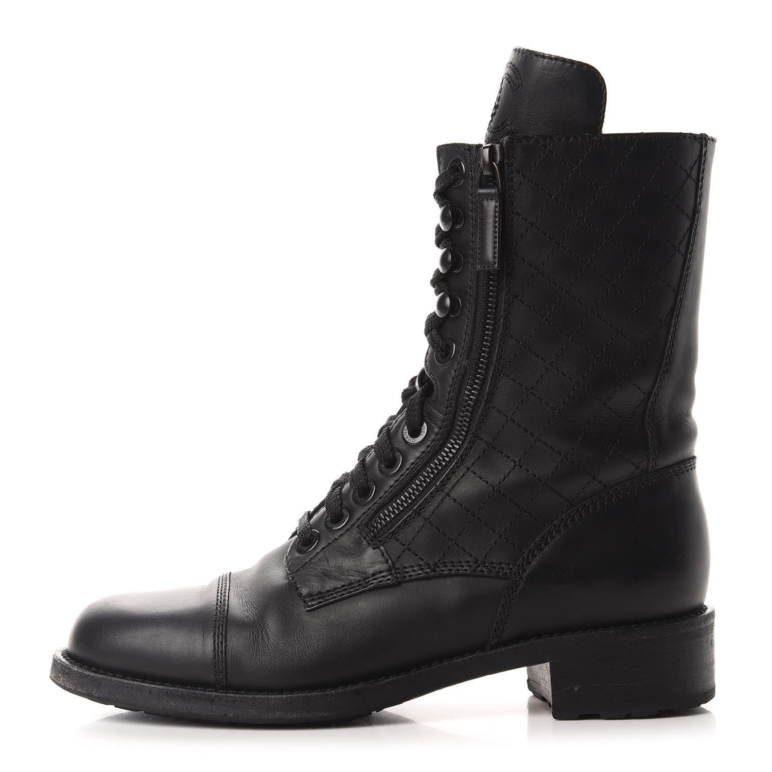 Chanel Calfskin Quilted Cap Toe Combat Boots 40 Black 1 of 9