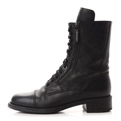 Chanel Calfskin Quilted Cap Toe Combat Boots 40 Black 1 of 9