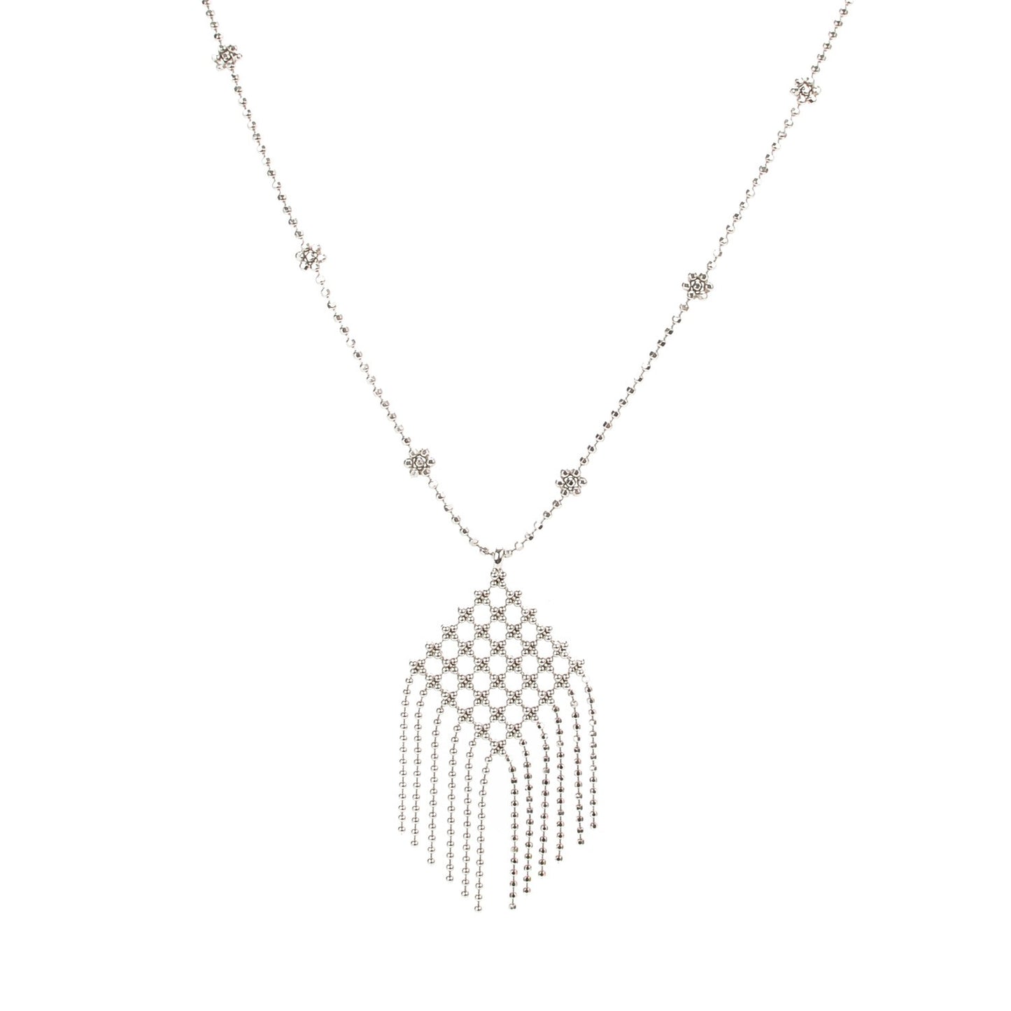 18K White Gold Fringe Pendant Necklace
