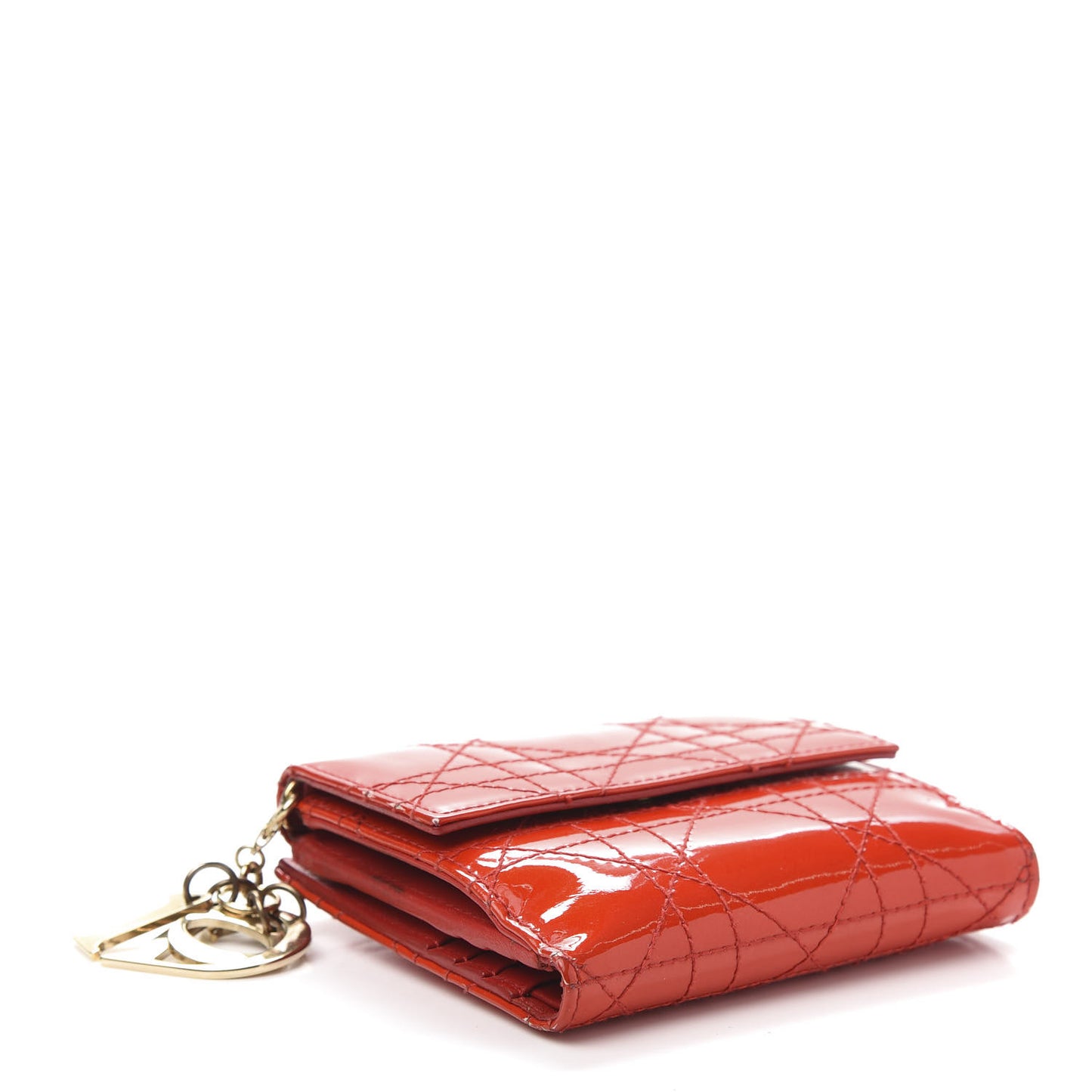Patent Cannage Lady Dior Compact Wallet Red