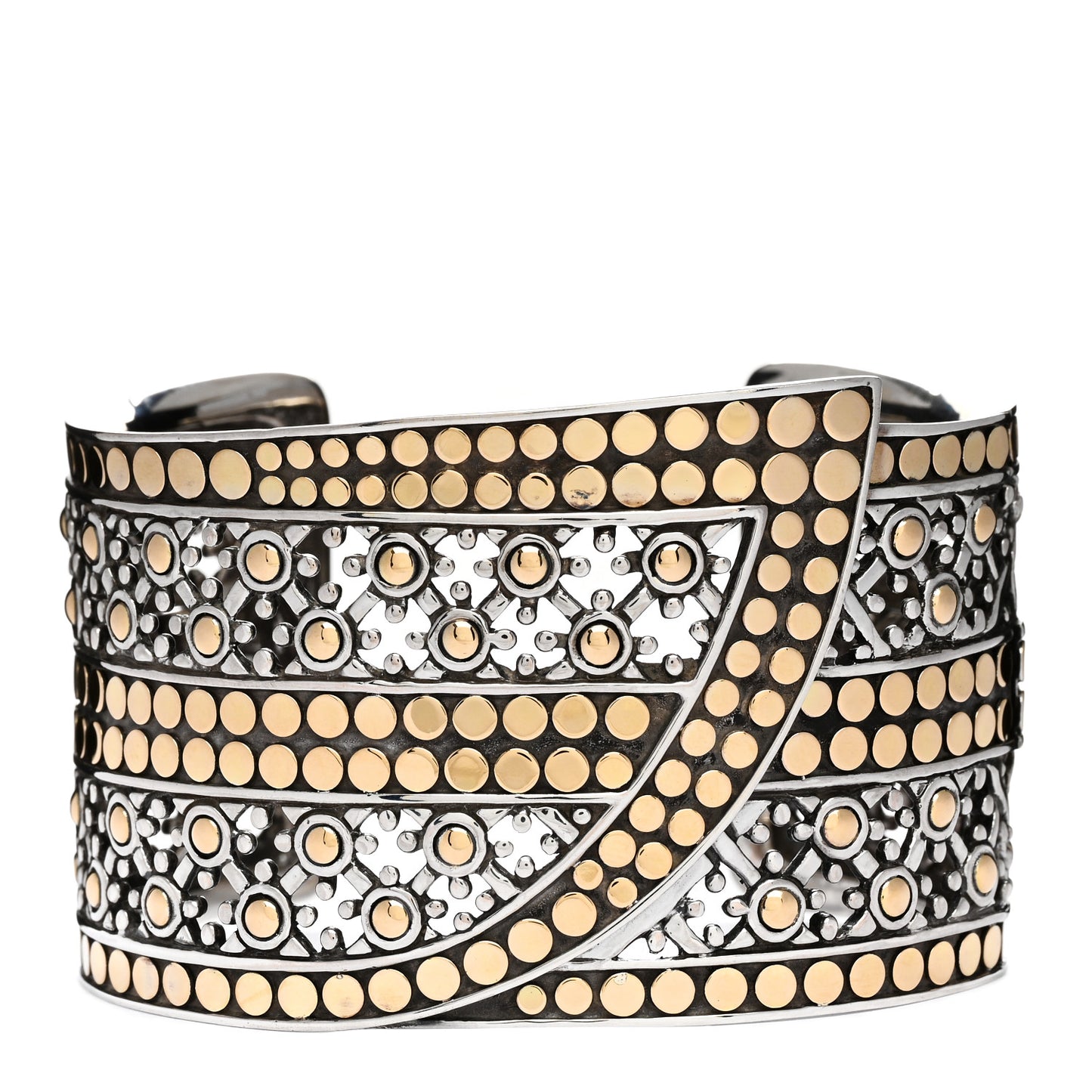 Sterling Silver 18K Yellow Gold Wide Jaisalmer Dot Kick Cuff Bracelet