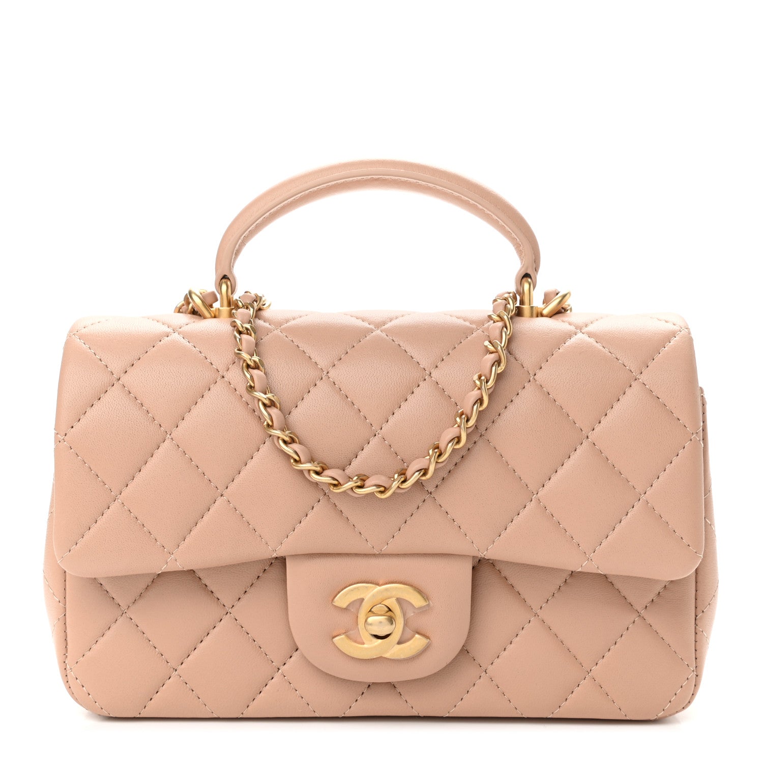 Chanel Lambskin Quilted Mini Top Handle Rectangular Flap Beige 1 of 11