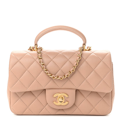 Chanel Lambskin Quilted Mini Top Handle Rectangular Flap Beige 1 of 11