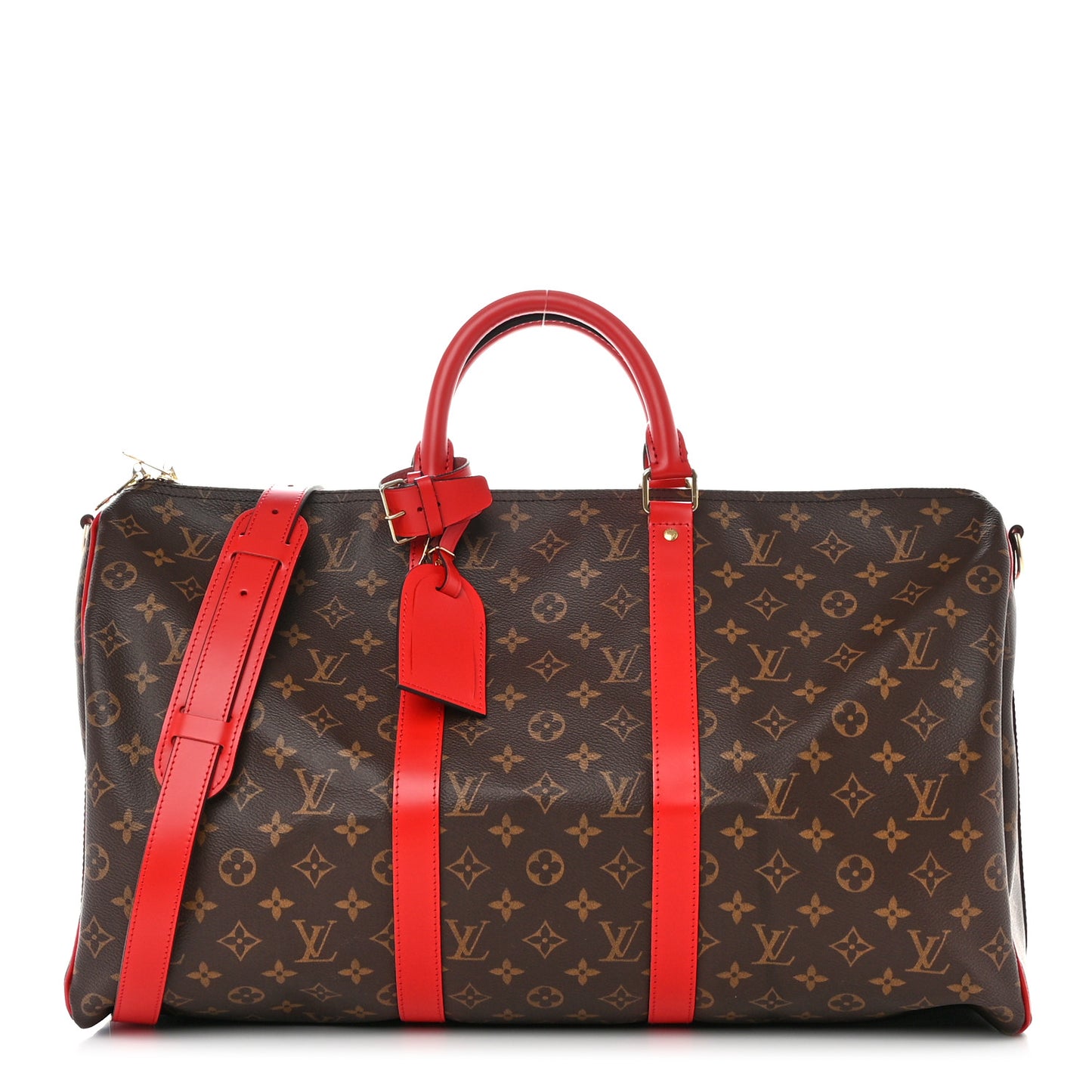 Calfskin Monogram Keepall Bandouliere 50 Coquelicot