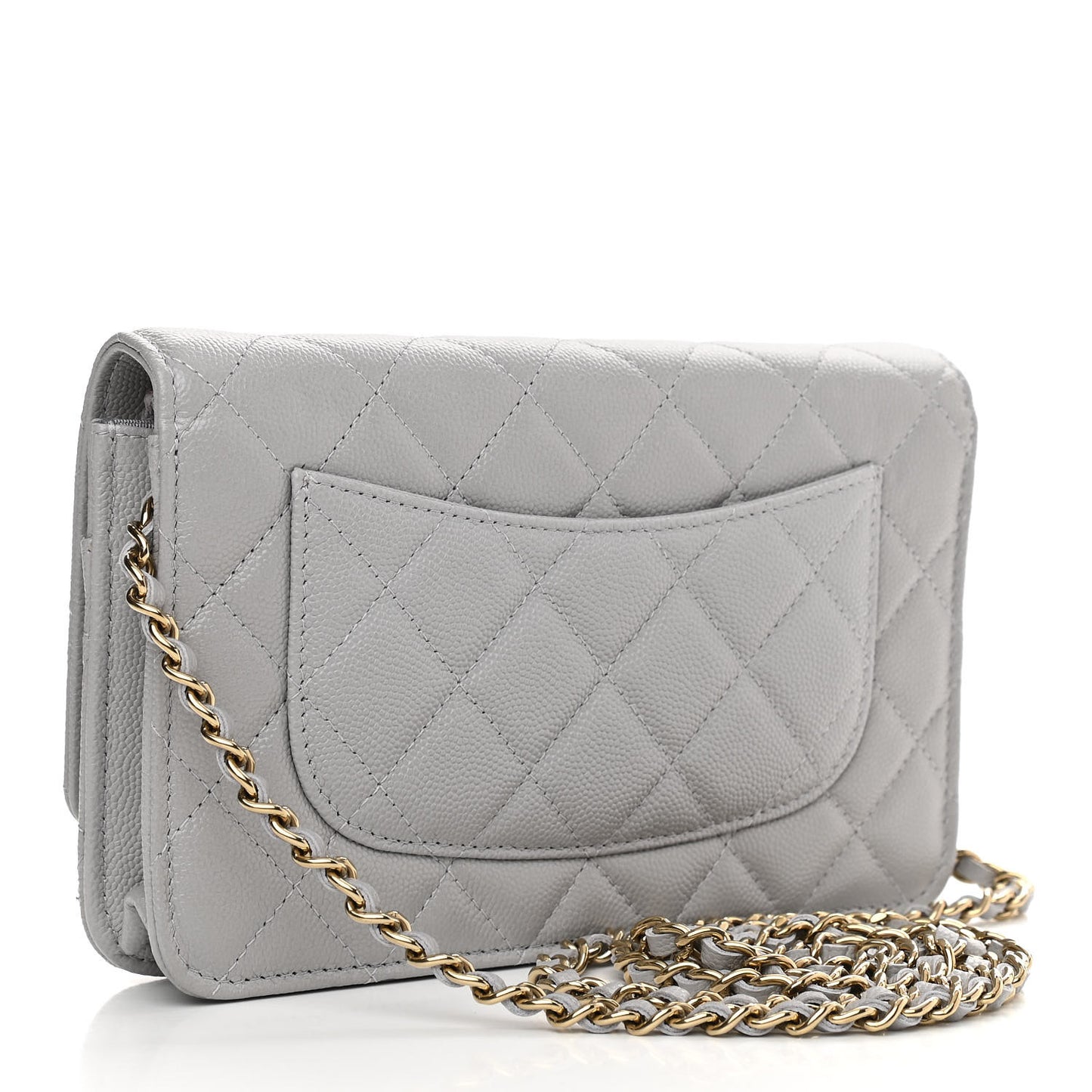 Caviar Quilted Wallet On Chain WOC Grey