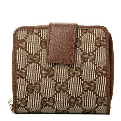 Gucci Monogram Dollar Calfskin Zip Around French Wallet Beige Ebony Tabacco 1 of 9