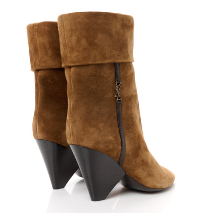 Saint Laurent Suede Liz 85 Wedge Booties 36 Dark Land 4 of 10