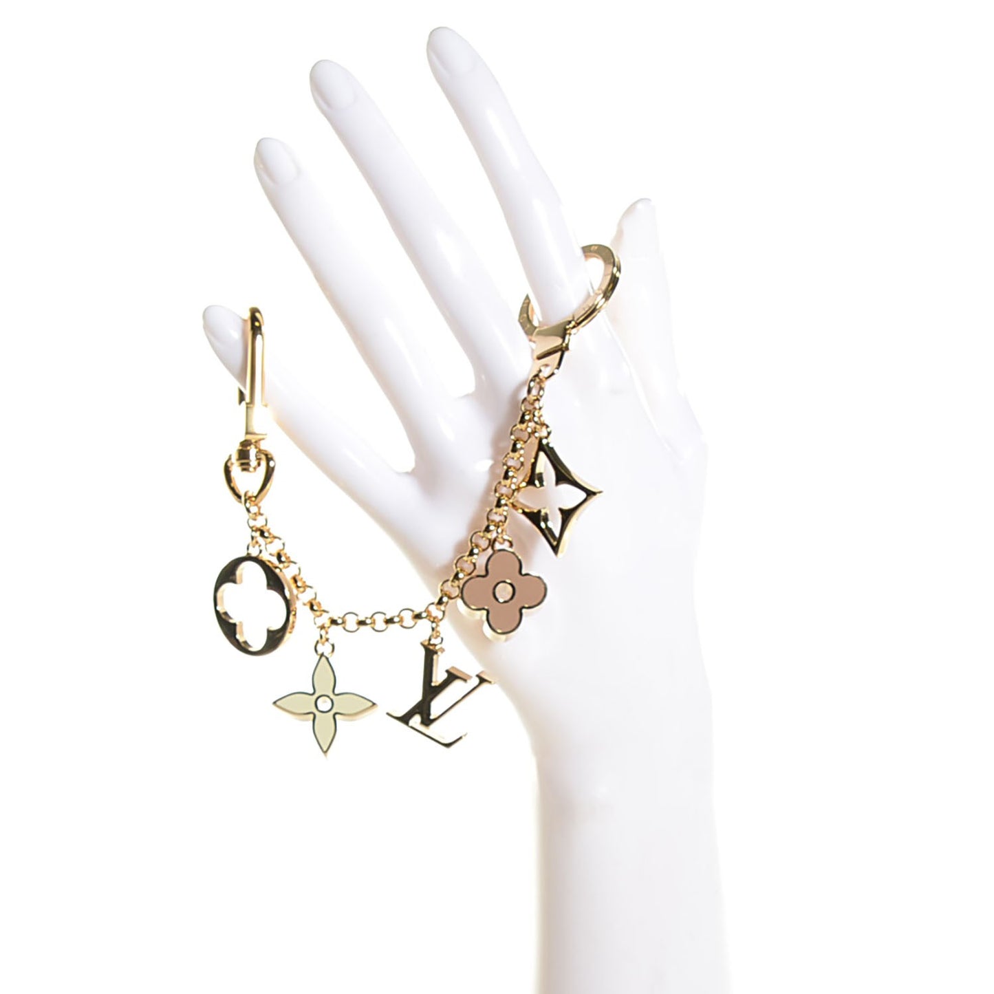 Brass Enamel Fleur De Monogram Bag Charm Chain Gold