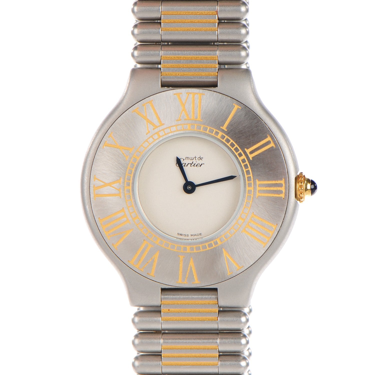 Cartier Stainless Steel 18K Yellow Gold 31mm Must De 21 Bullet Link Quartz Watch 1 of 9