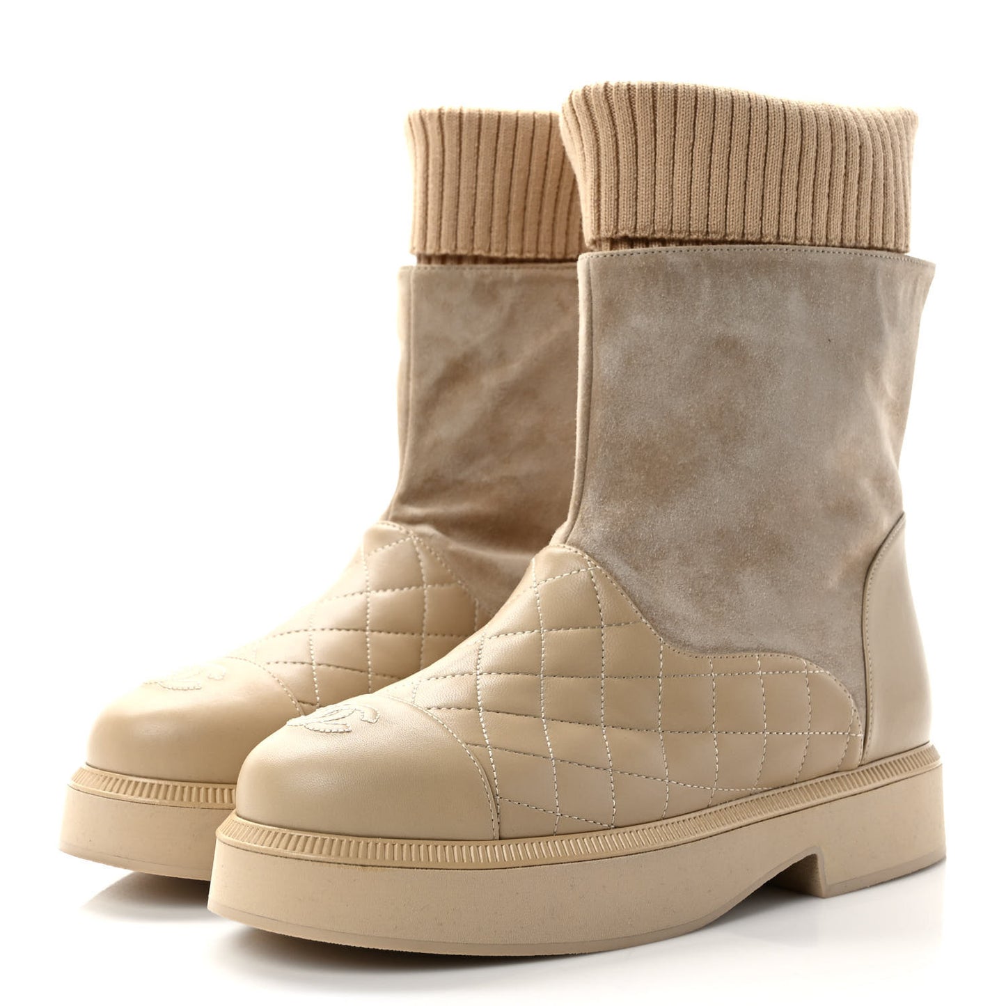 Suede Lambskin Calfskin Knit Womens Ankle Boots 37 Beige