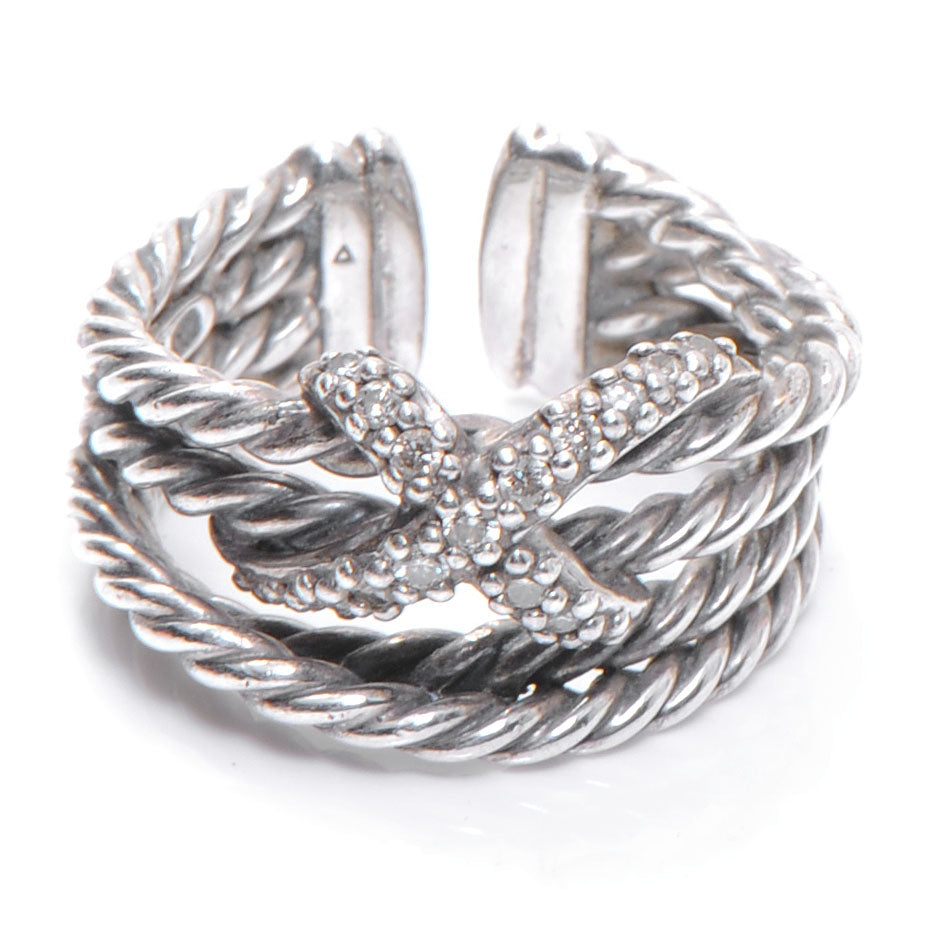 Sterling Silver Diamond X Crossover Ring 6.5