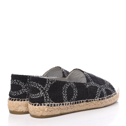 Chanel Tweed Lambskin CC Espadrilles 37 Black Silver 4 of 14
