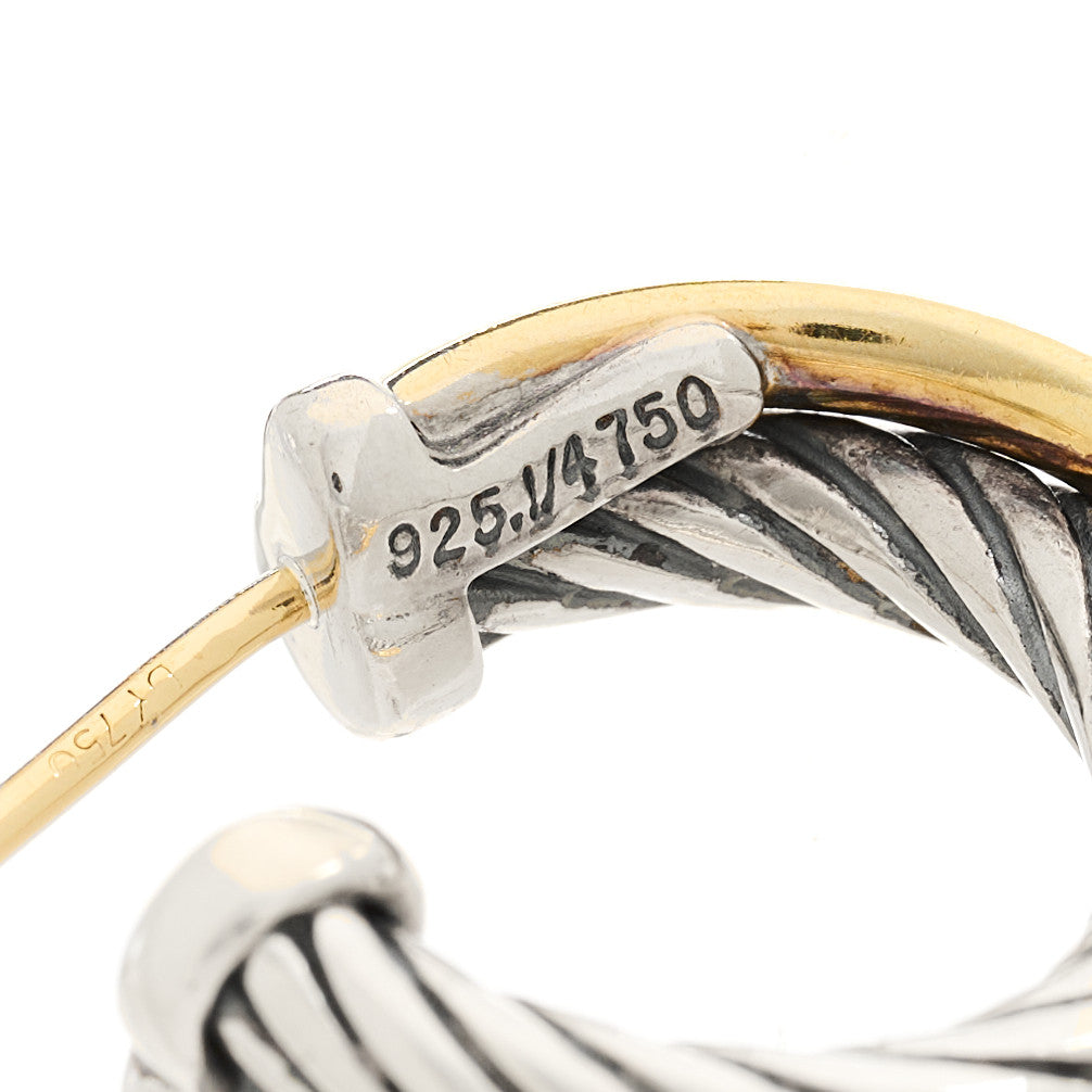 David Yurman Sterling Silver 18K Yellow Gold 17mm Crossover Cable Hoop Earrings 5 of 5