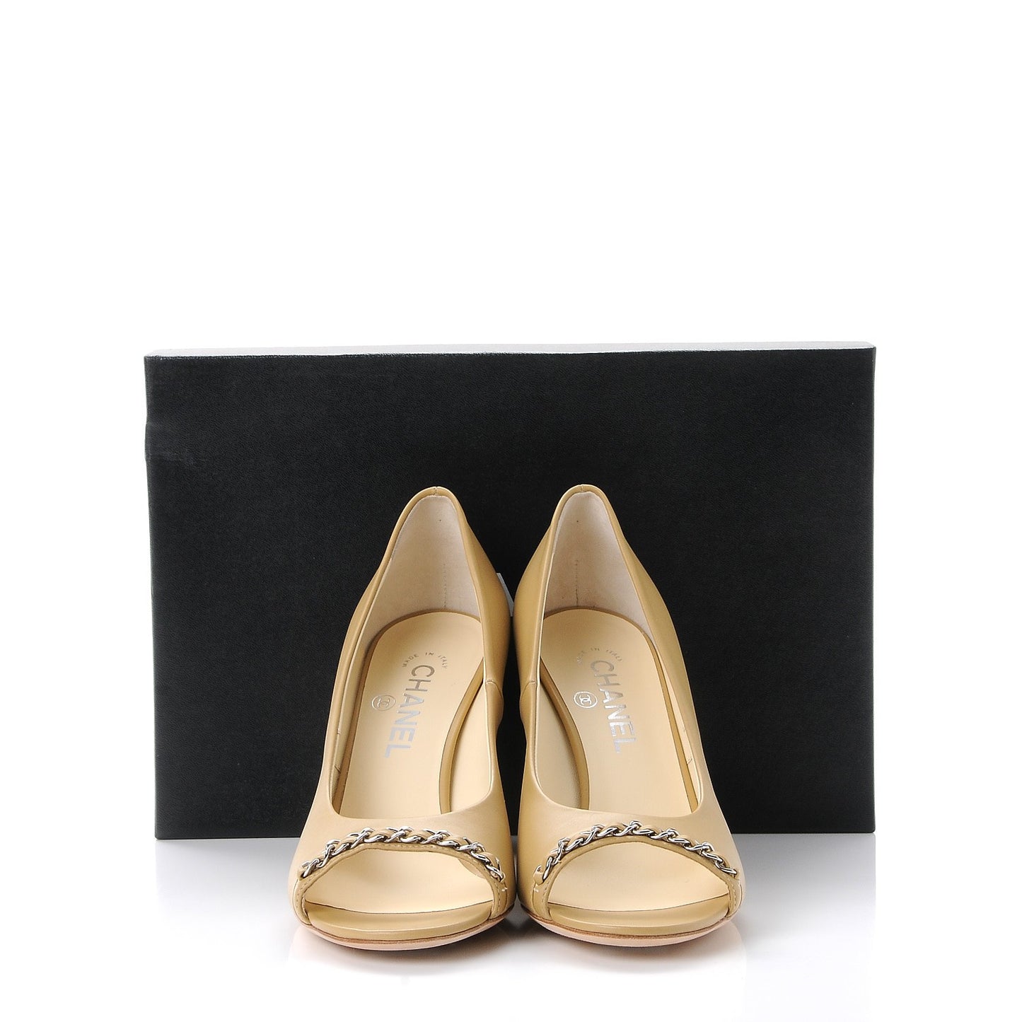 Calfskin Peep Toe CC Pumps 39.5 Beige