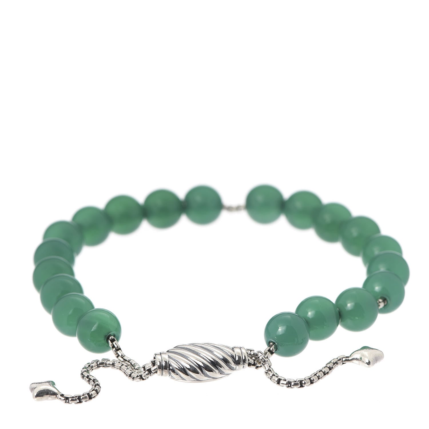 David Yurman Sterling Silver Green Onyx 8mm Spiritual Beads Bracelet 3 of 4