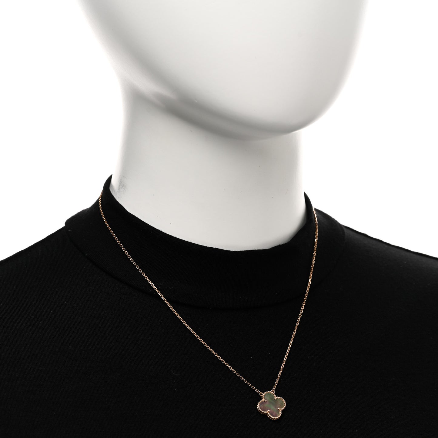 18K Rose Gold Gray Mother of Pearl Vintage Alhambra Pendant Necklace