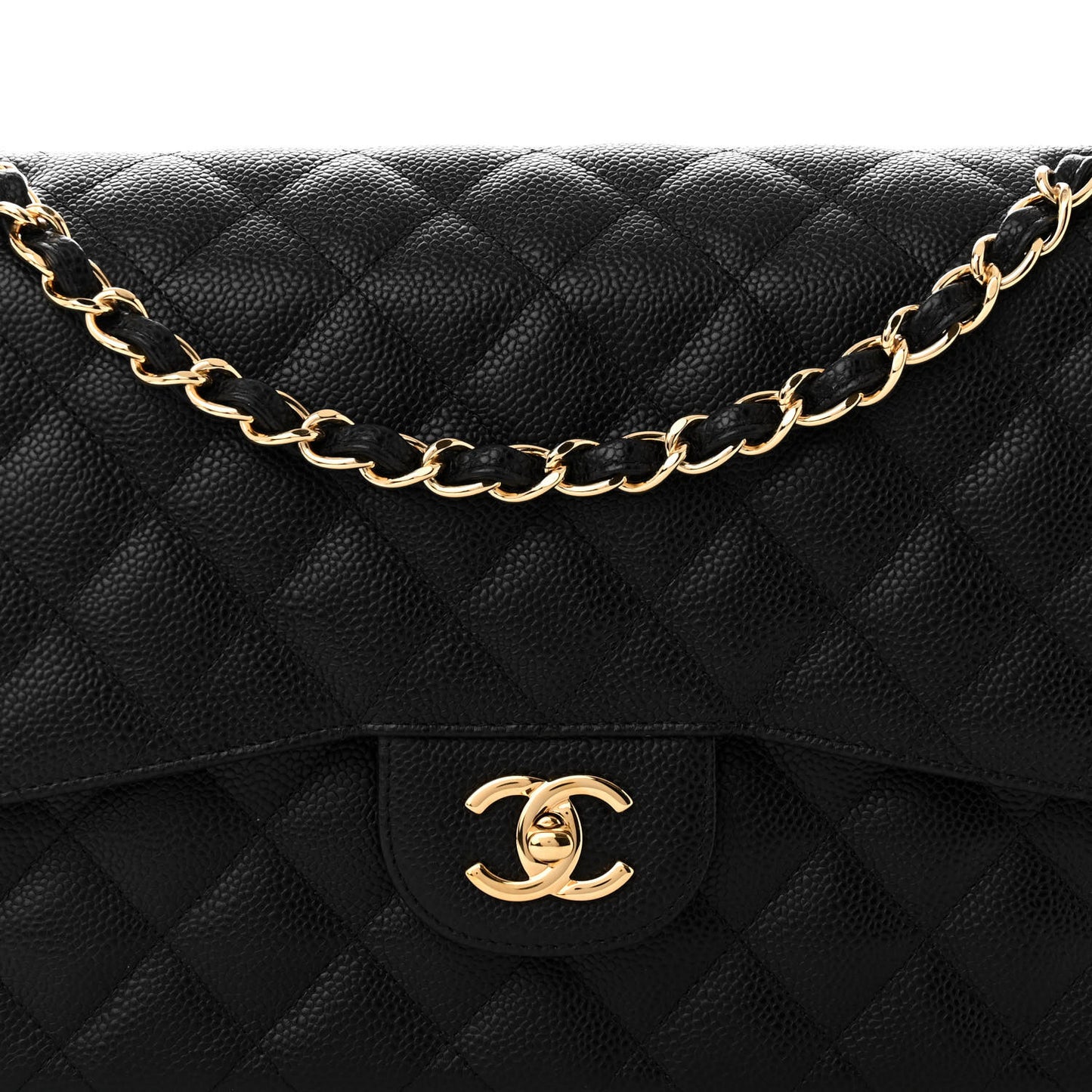 Caviar Quilted Jumbo Double Flap Black