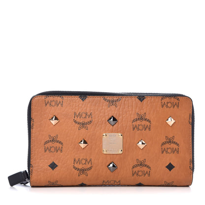 MCM Heritage Visetos Large Double Zip Around Clutch Cognac 1 of 9