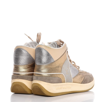 Louis Vuitton Metallic Calfskin Perforated High Top Sneakers 36.5 Gold Silver 4 of 12