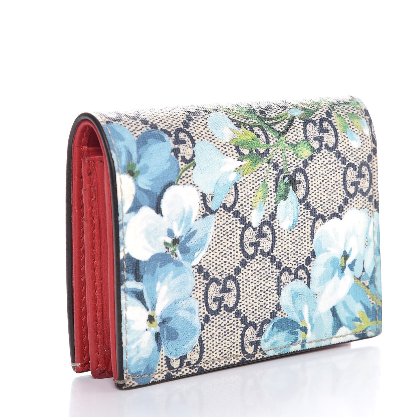 GG Supreme Monogram Blooms Card Case Beige Blue Navy Hibiscus Red