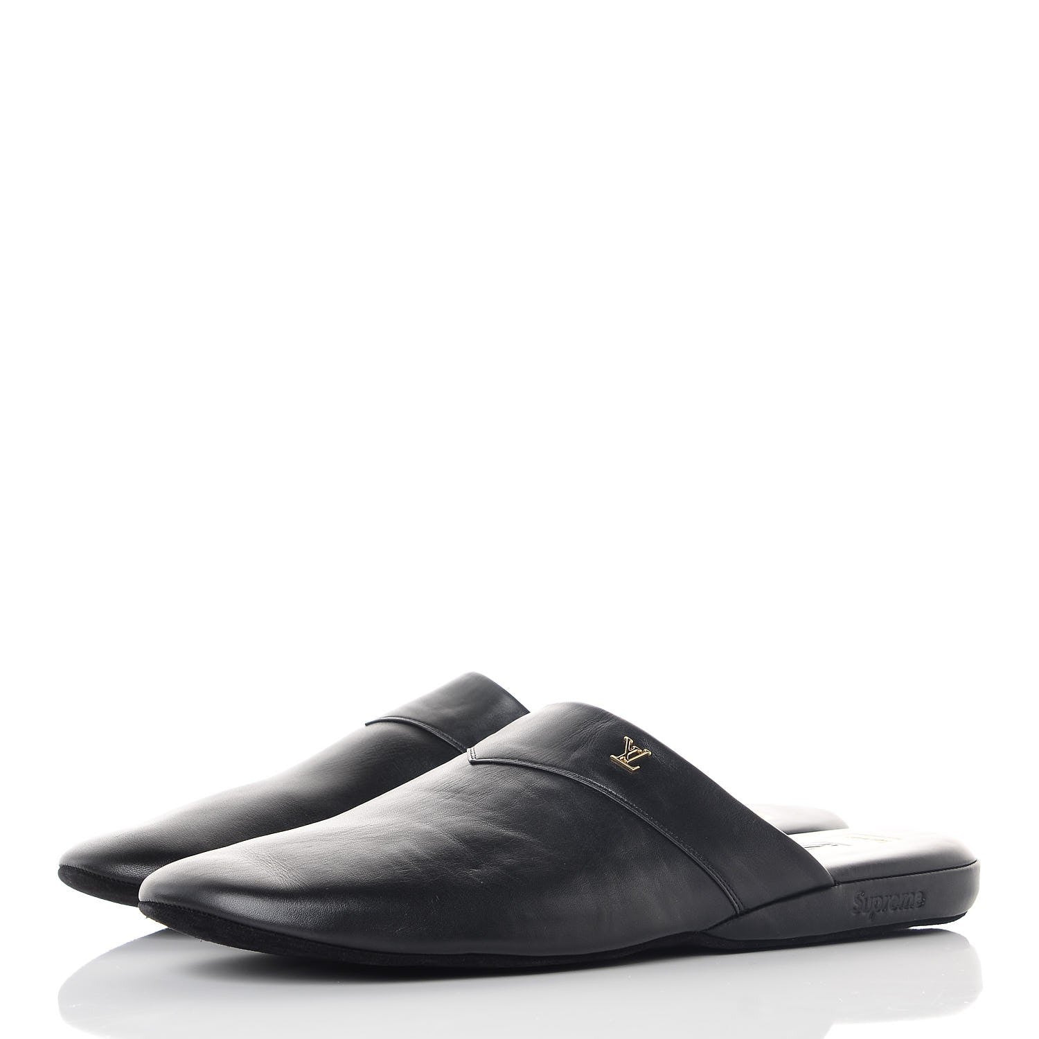 Louis Vuitton X SUPREME Lambskin Mens Hugh Slippers 9 Black 3 of 11