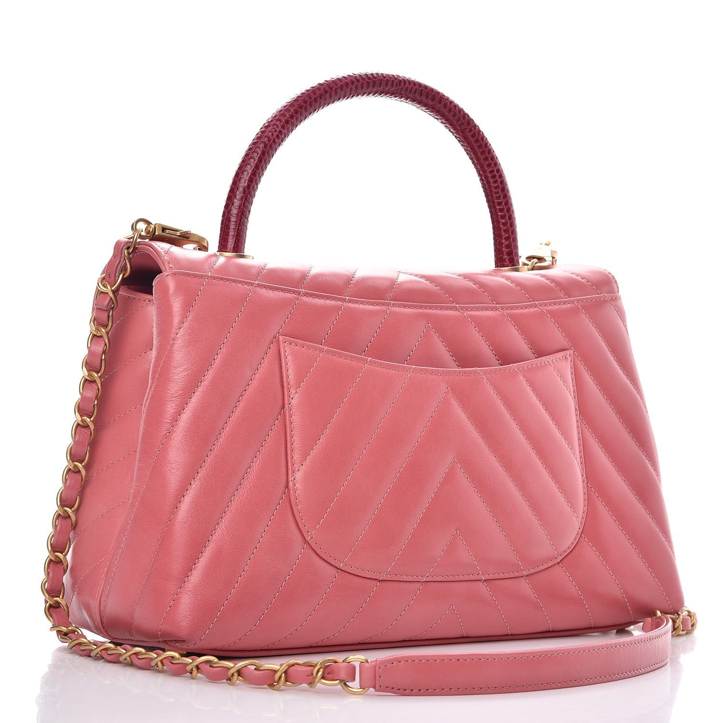 Calfskin Lizard Chevron Quilted Small Coco Handle Flap Pink