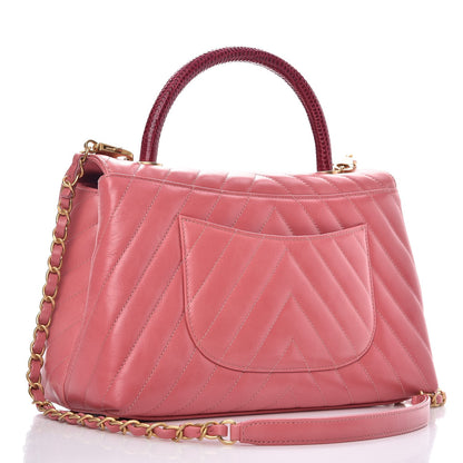 Chanel Calfskin Lizard Chevron Quilted Small Coco Handle Flap Pink 3 of 7