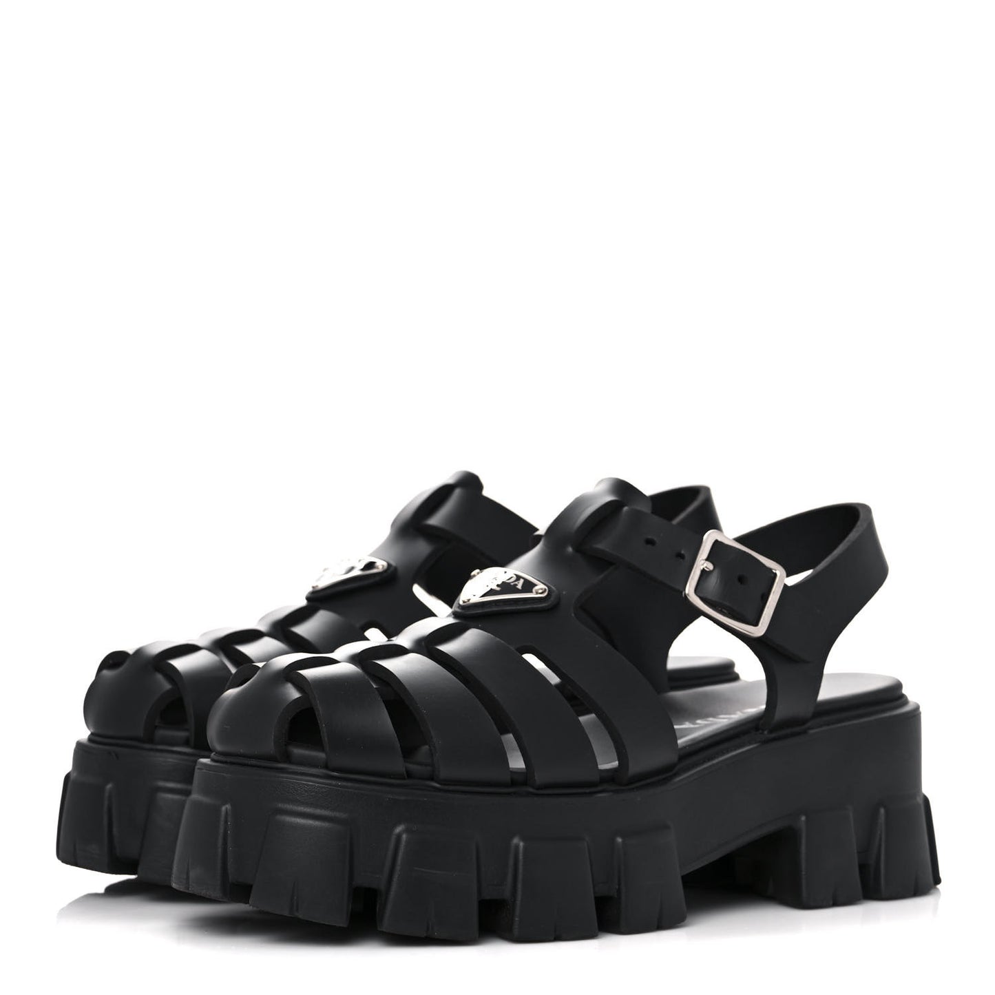 Foam Rubber Triangle Logo Monolith 55mm Cage Sandals 38 Black