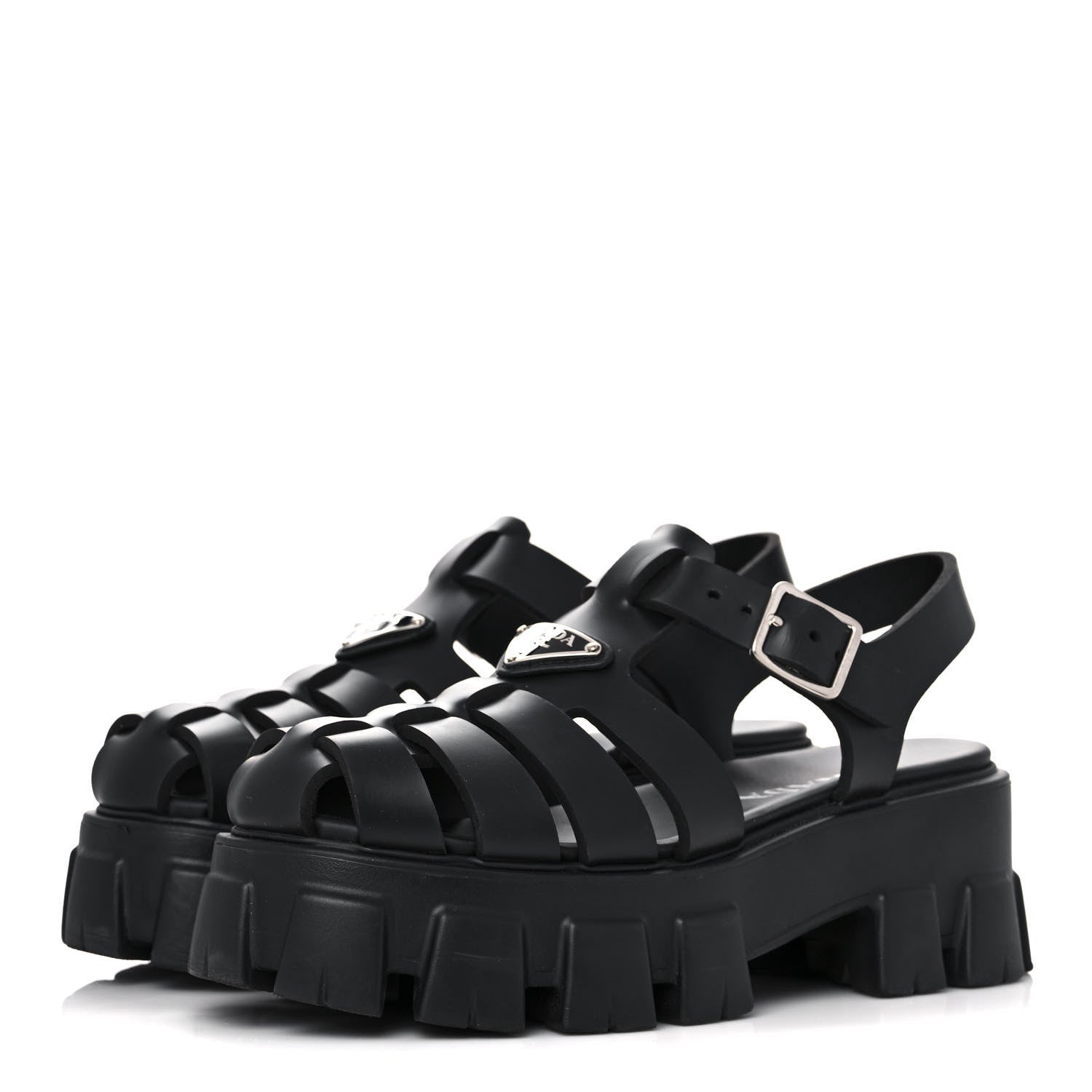 Prada Foam Rubber Triangle Logo Monolith 55mm Cage Sandals 38 Black 3 of 12