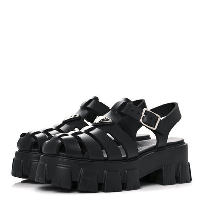 Prada Foam Rubber Triangle Logo Monolith 55mm Cage Sandals 38 Black 3 of 12