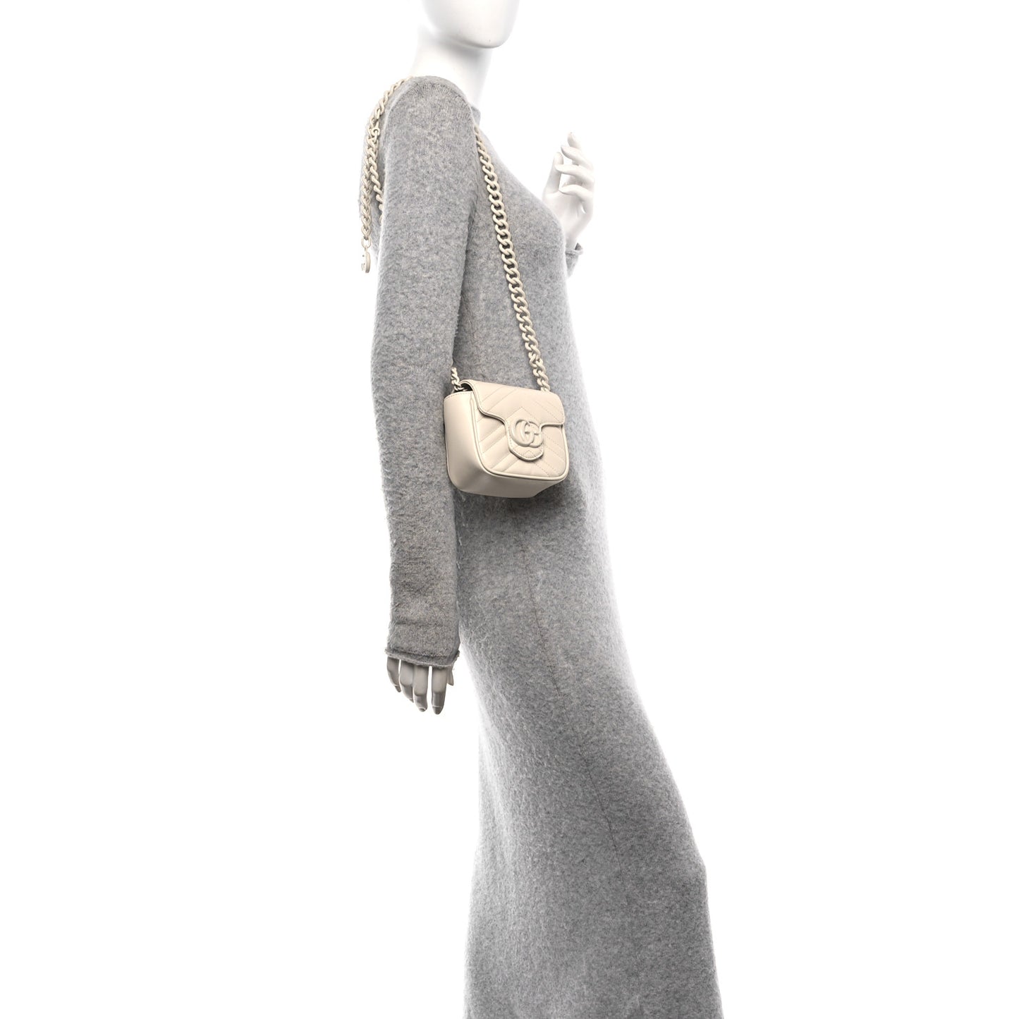 Calfskin Matelasse Monochrome GG Marmont Chain Mini Belt Bag Mystic White