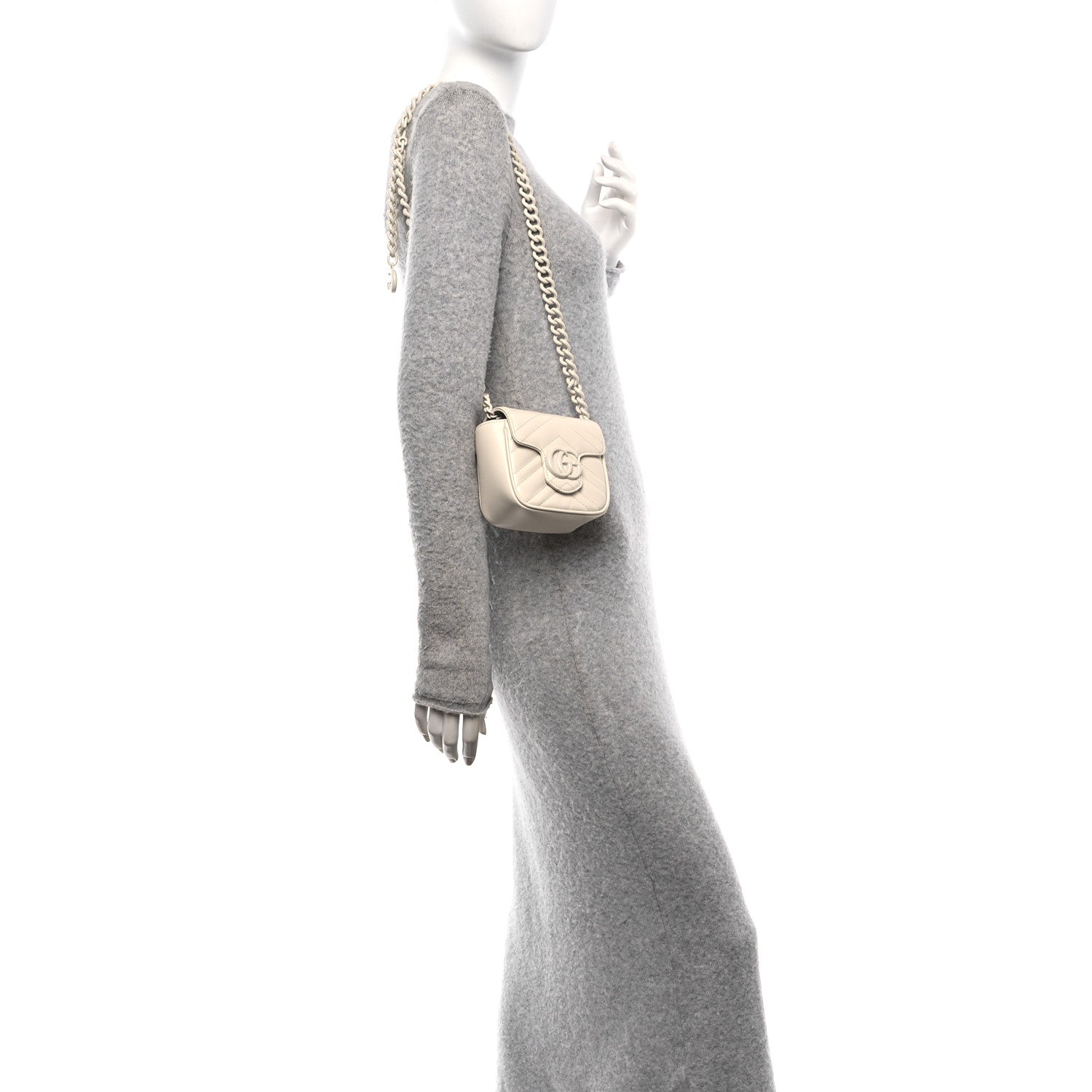 Gucci Calfskin Matelasse Monochrome GG Marmont Chain Mini Belt Bag Mystic White 2 of 11