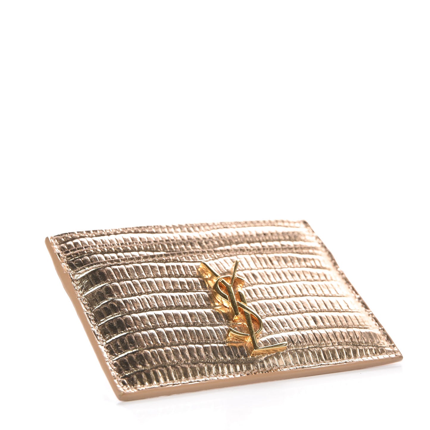 Metallic Lizard Calfskin Embossed Card Case Gold