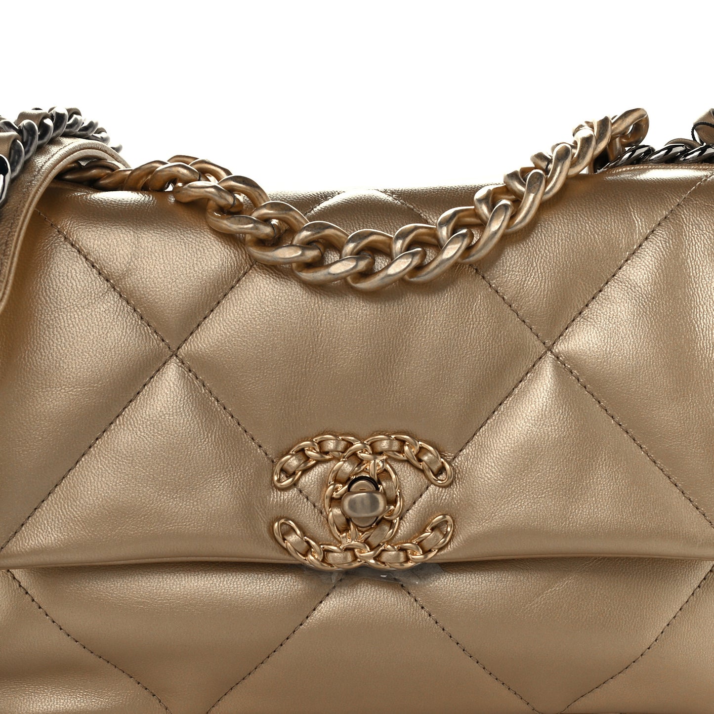 Metallic Goatskin Quilted Medium Chanel 19 Flap Gold