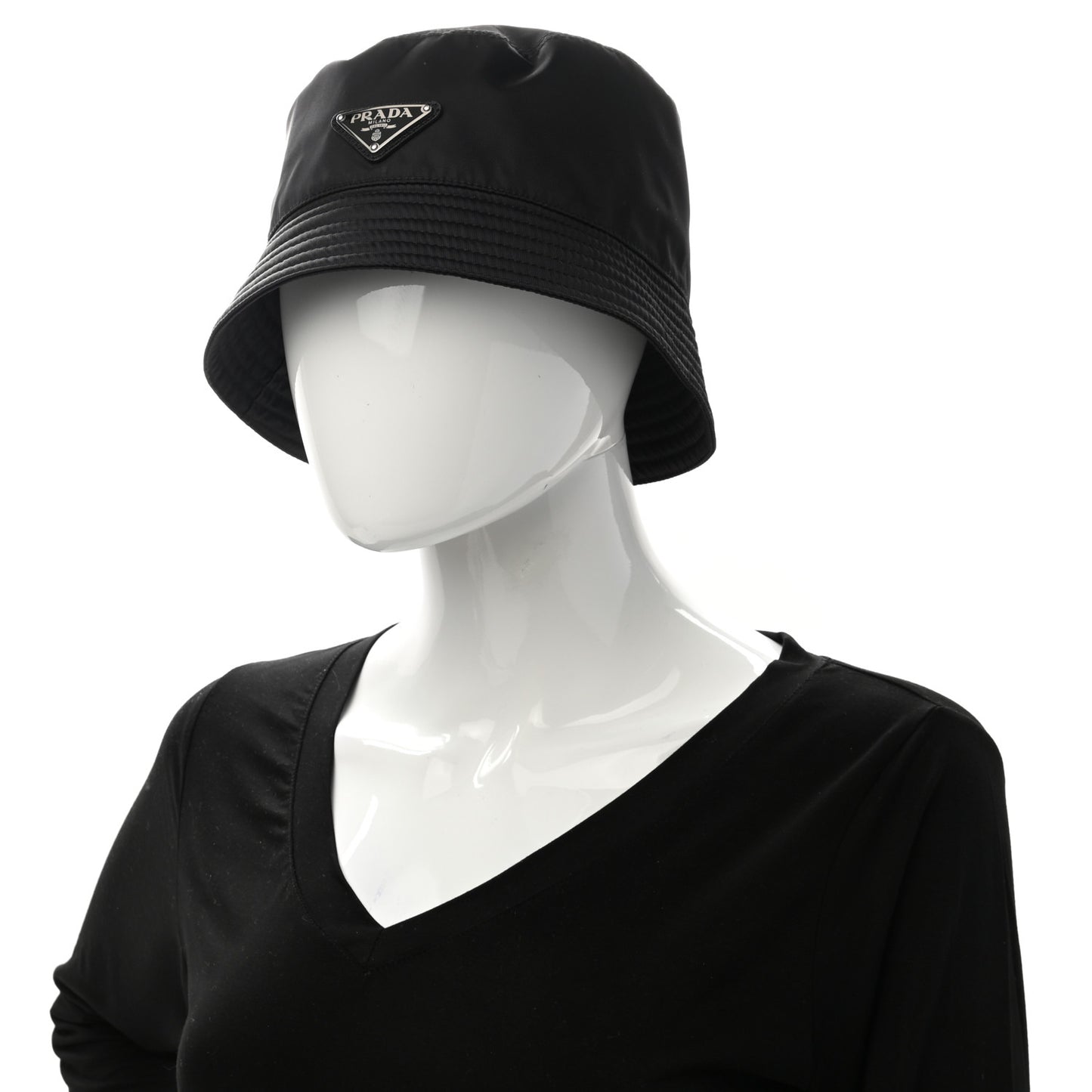 Re-Nylon Metal Triangle Logo Womens Bucket Hat L Black