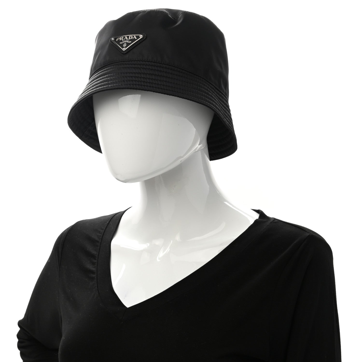 Prada Re-Nylon Metal Triangle Logo Womens Bucket Hat L Black 2 of 10