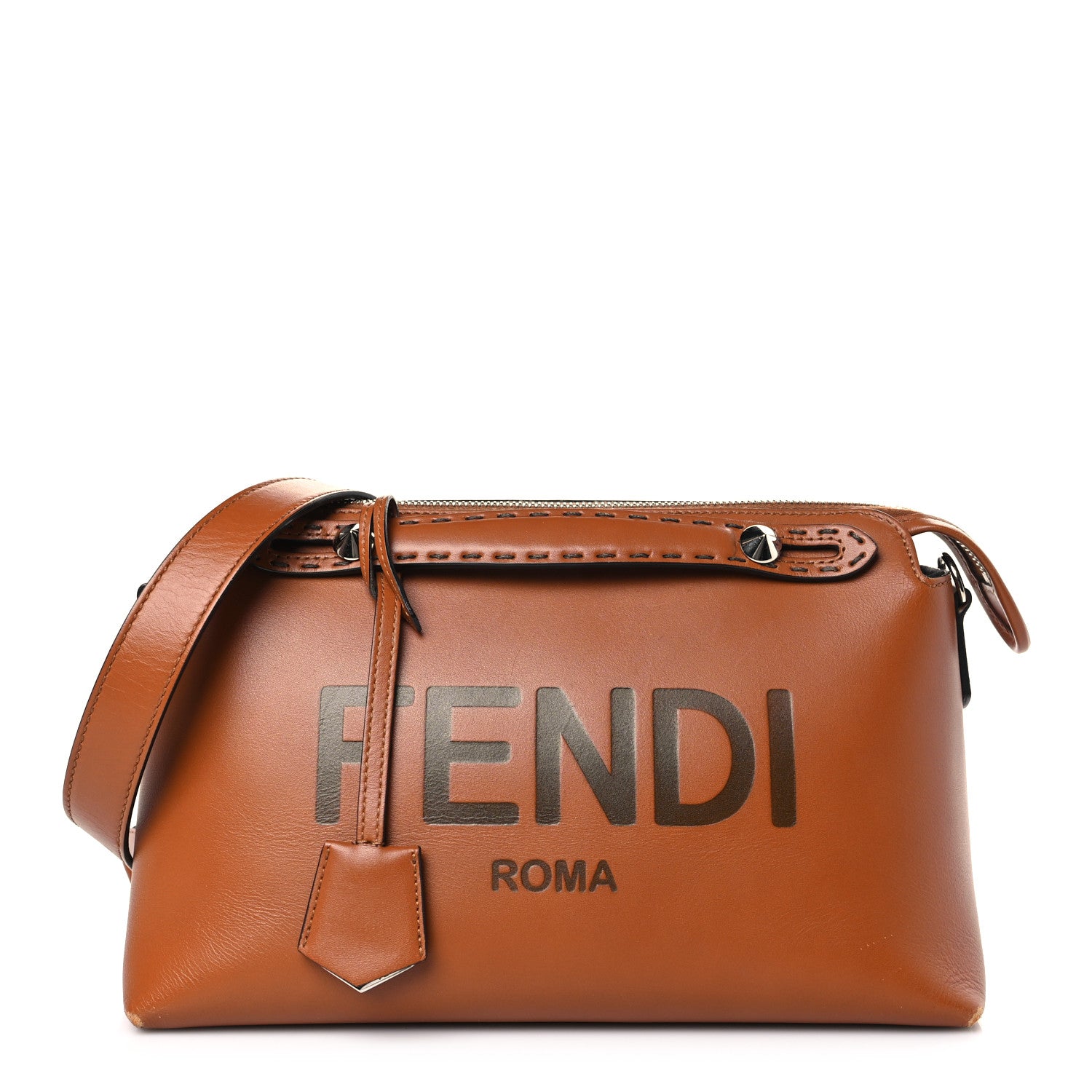 Fendi Vitello King Logo Embossed Medium By The Way Boston Bag Cuoio 1 of 9