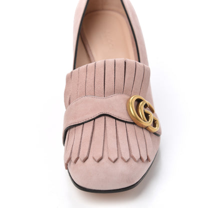 Gucci Kid Scamosciato GG Marmont Fringe 50mm Loafer Pumps 39 Crystal Pink 14 of 15