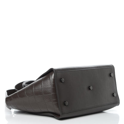 Saint Laurent Smooth Calfskin Crocodile Embossed Small Monogram Downtown Cabas Earth 4 of 9