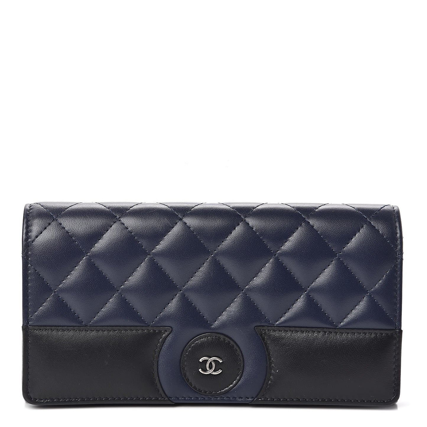 Lambskin Quilted Large Gusset Flap Wallet Navy Black