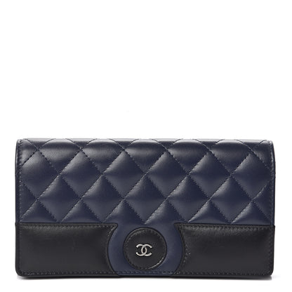 Chanel Lambskin Quilted Large Gusset Flap Wallet Navy Black 1 of 9