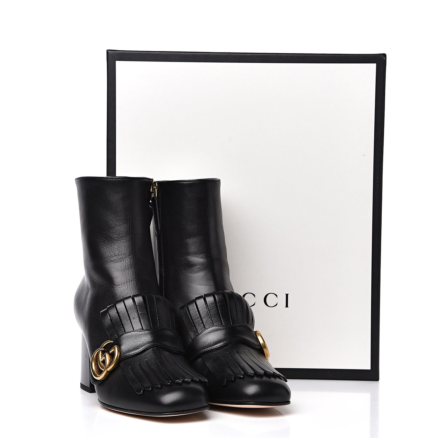 Malaga Kid GG Marmont Fringe 75mm Ankle Boots 39 Black